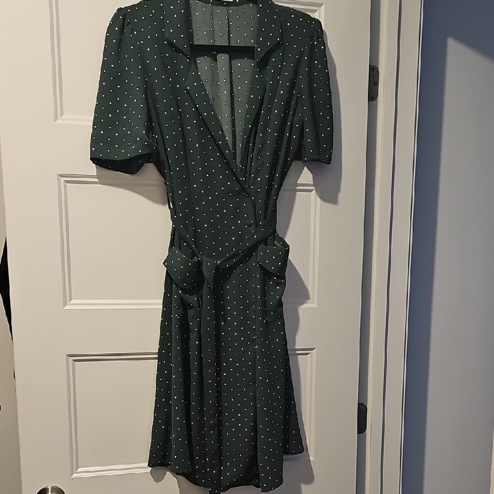 Mango Green Puff Sleeve Wrap Sundress